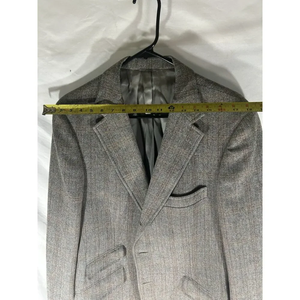 Chaps Ralph Lauren Gray Herringbone Windowpane Wool‎ Blazer Sport Coat Men